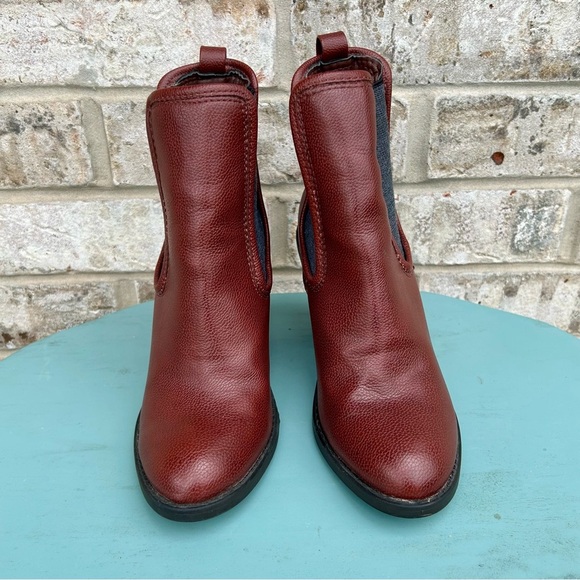 Maroon Bonded Leather Heeled Booties - Picture 1 of 8